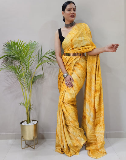 Yellow Silk Printed Saree