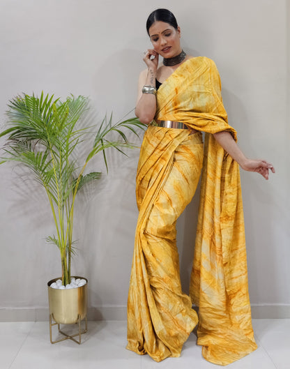 Yellow Silk Printed Saree