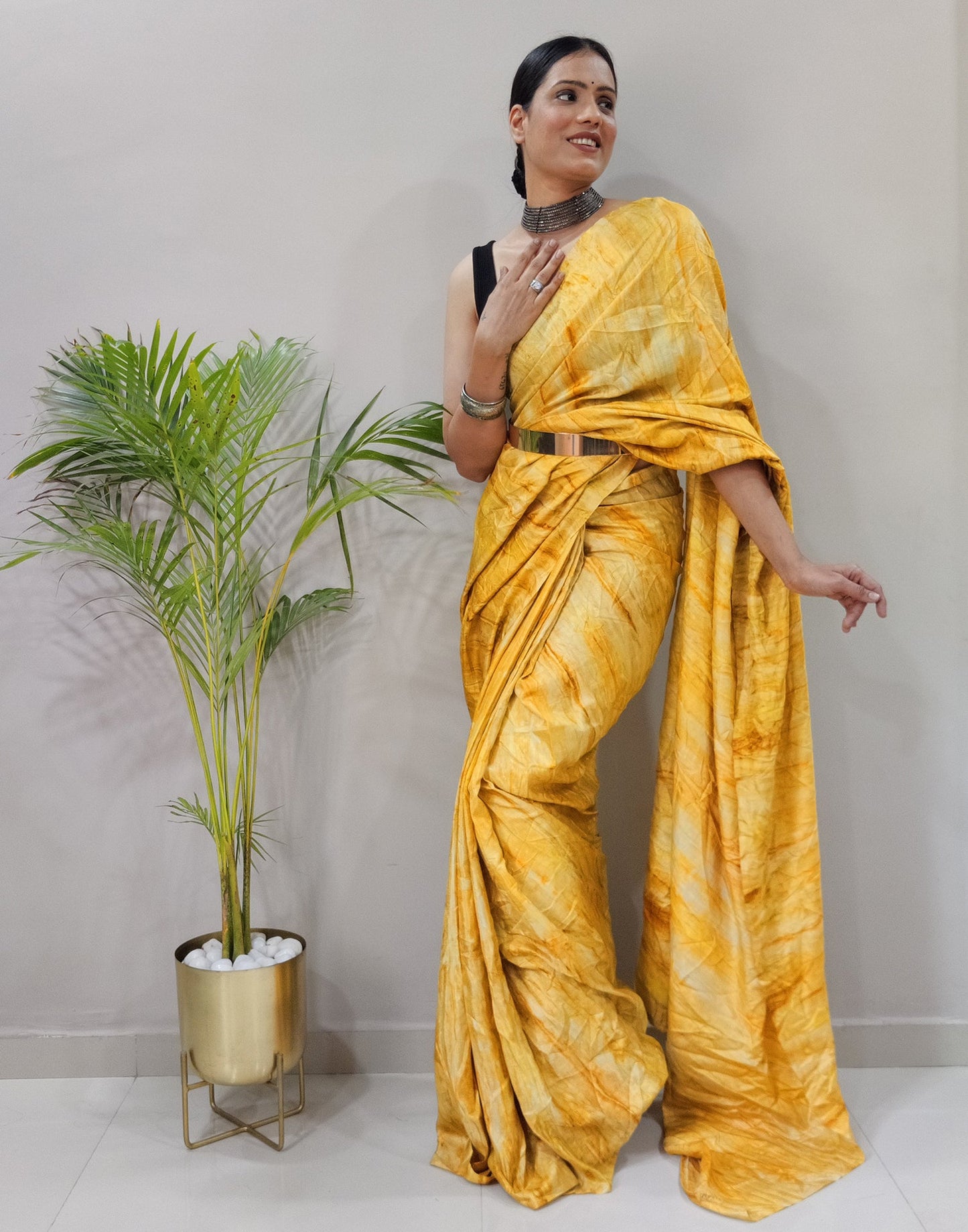 Yellow Silk Printed Saree