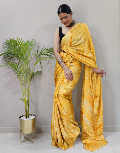 Yellow Silk Printed Saree