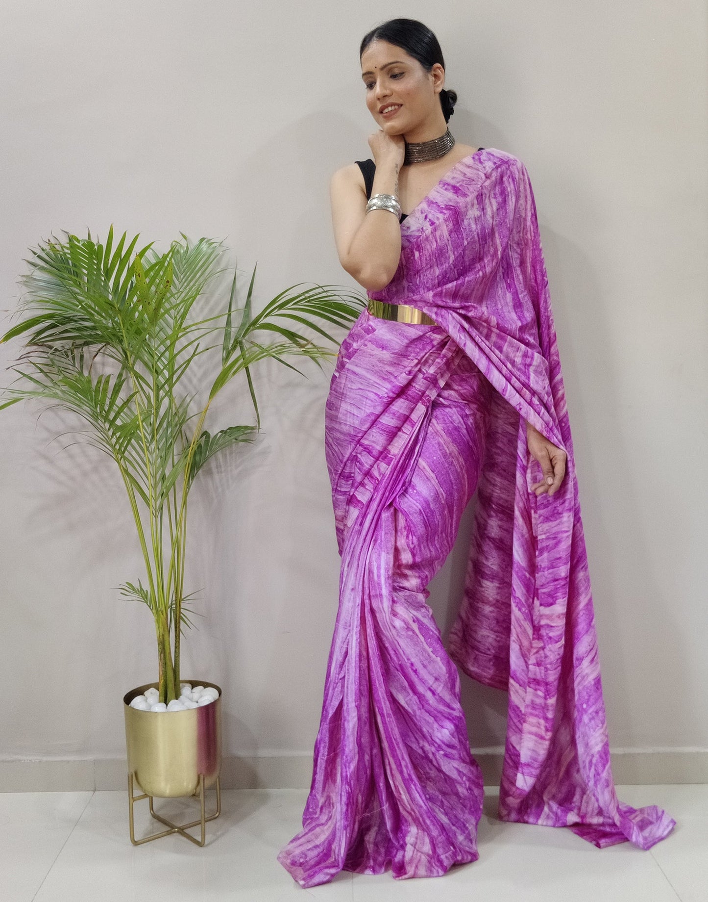 Wine Silk Printed Saree