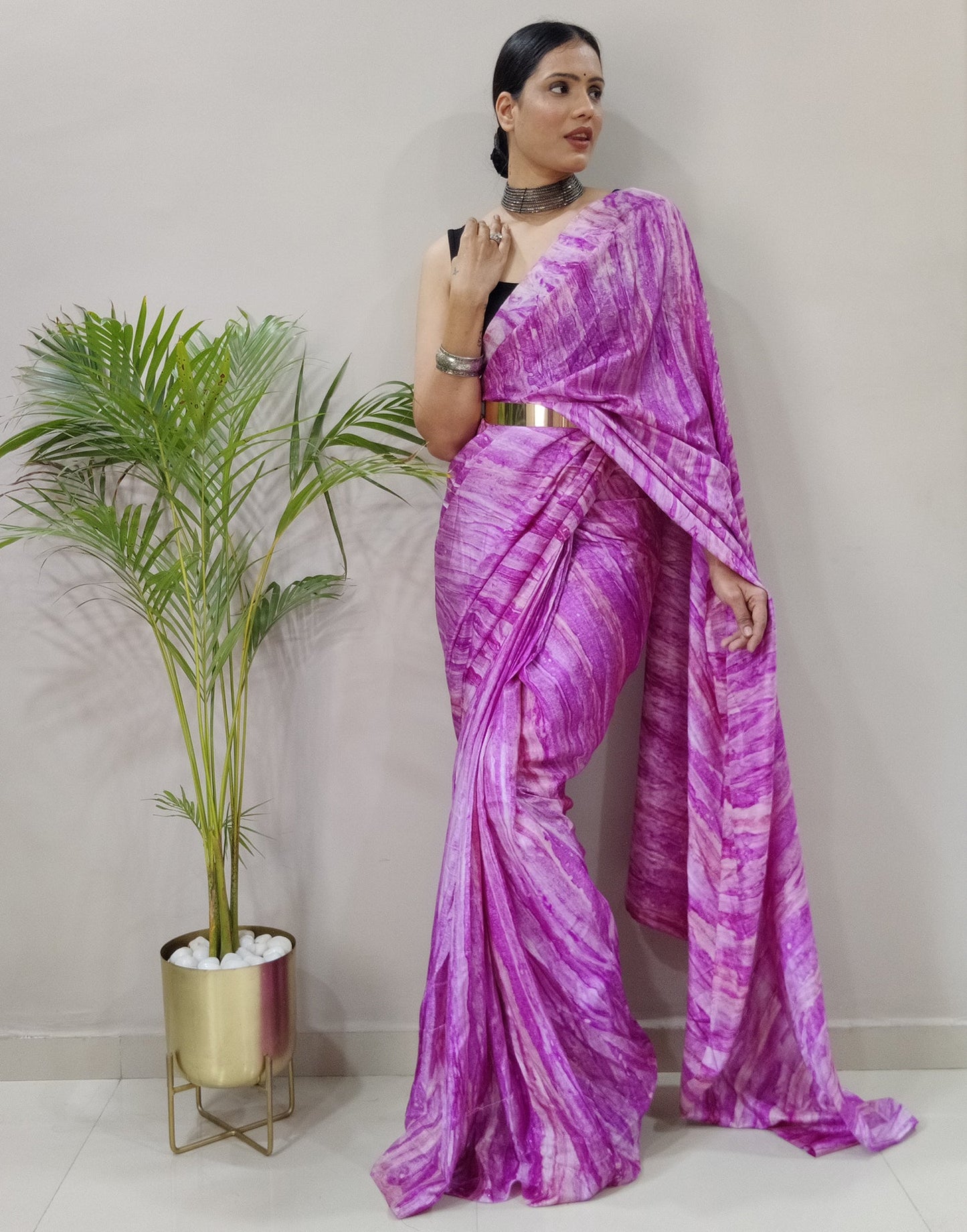 Wine Silk Printed Saree