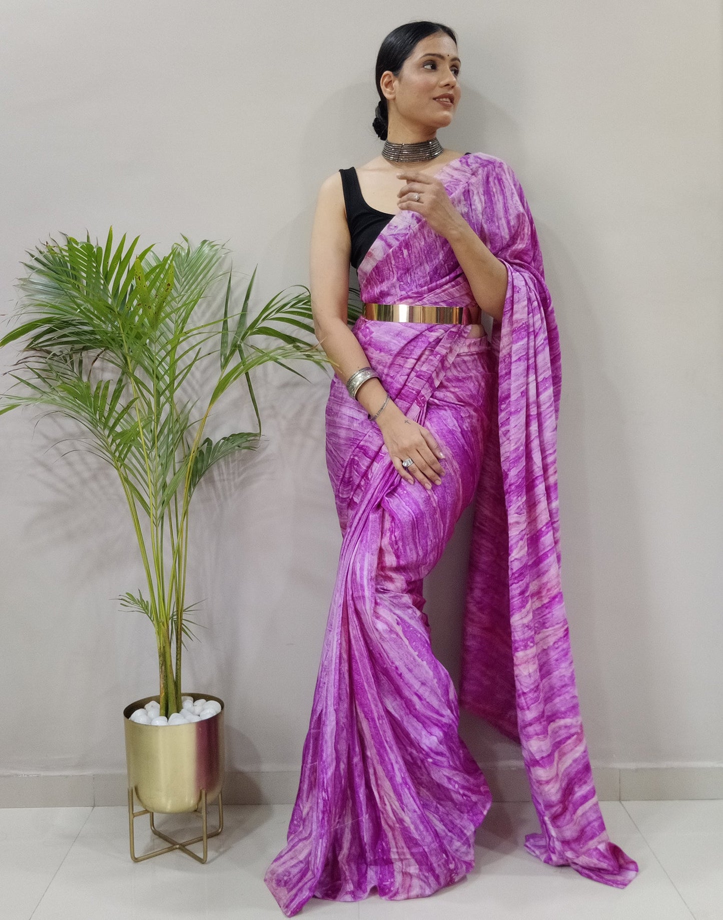 Wine Silk Printed Saree