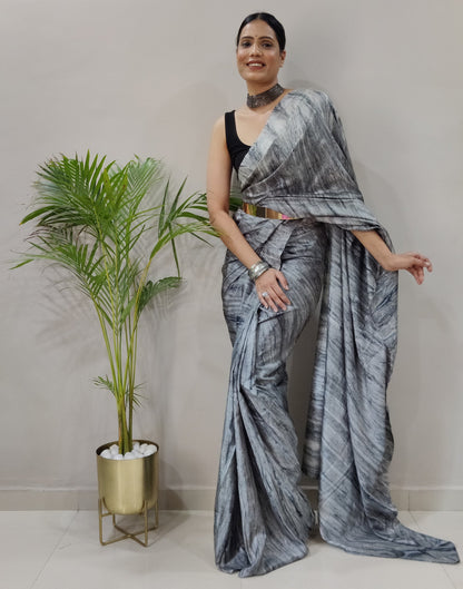 Grey Silk Printed Saree