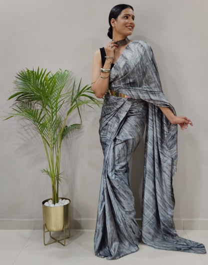 Grey Silk Printed Saree