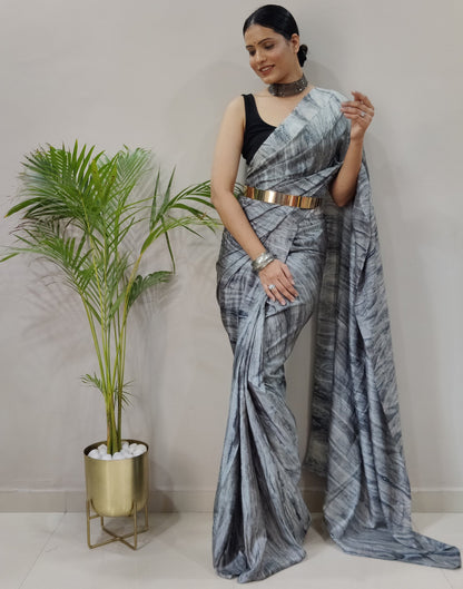 Grey Silk Printed Saree
