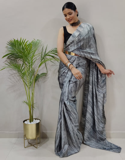 Grey Silk Printed Saree