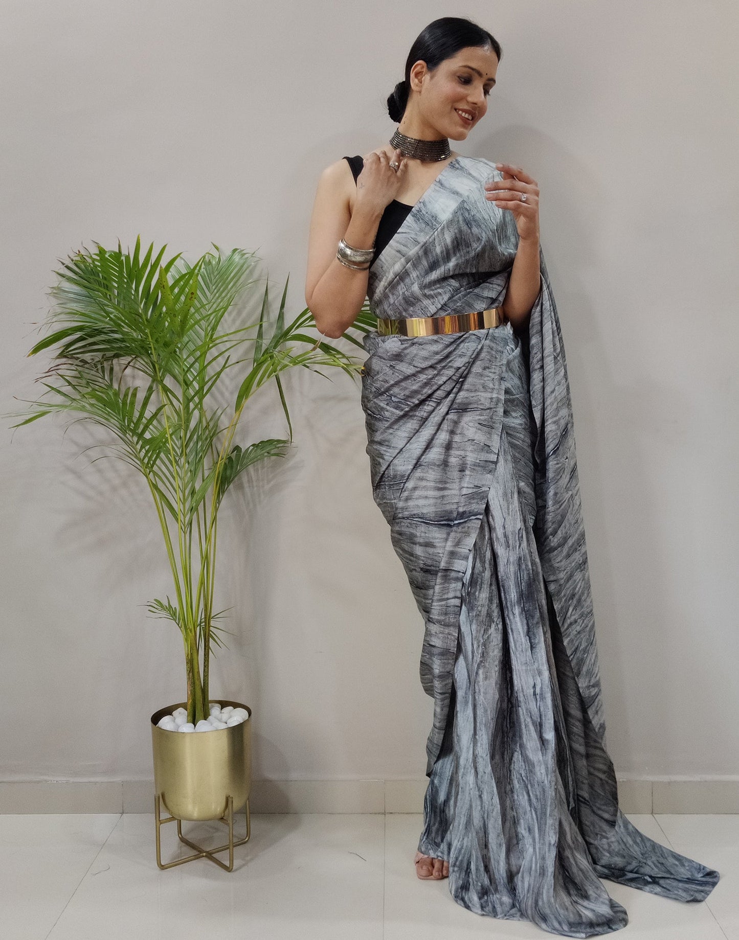 Grey Silk Printed Saree