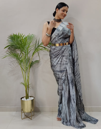 Grey Silk Printed Saree