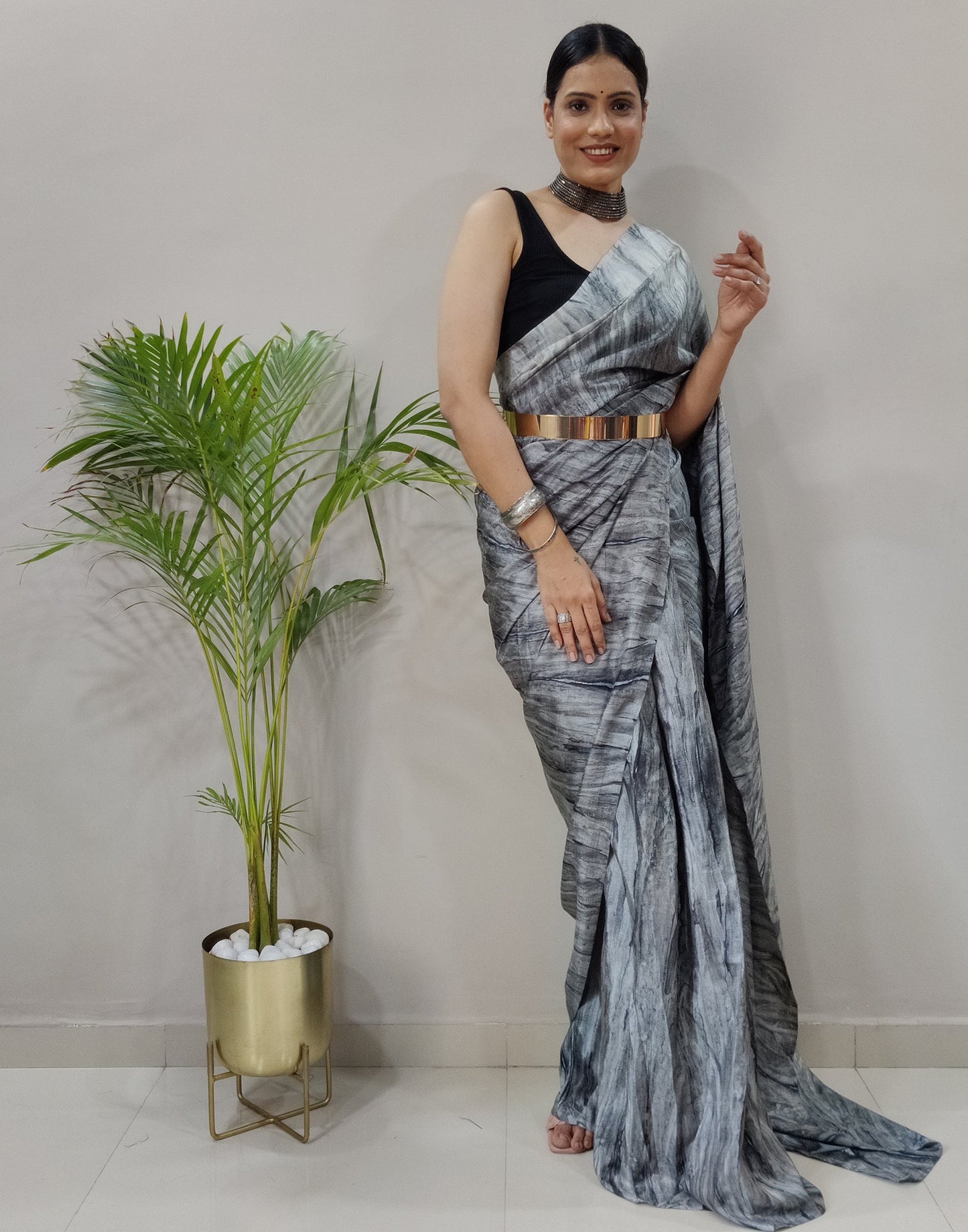 Grey Silk Printed Saree