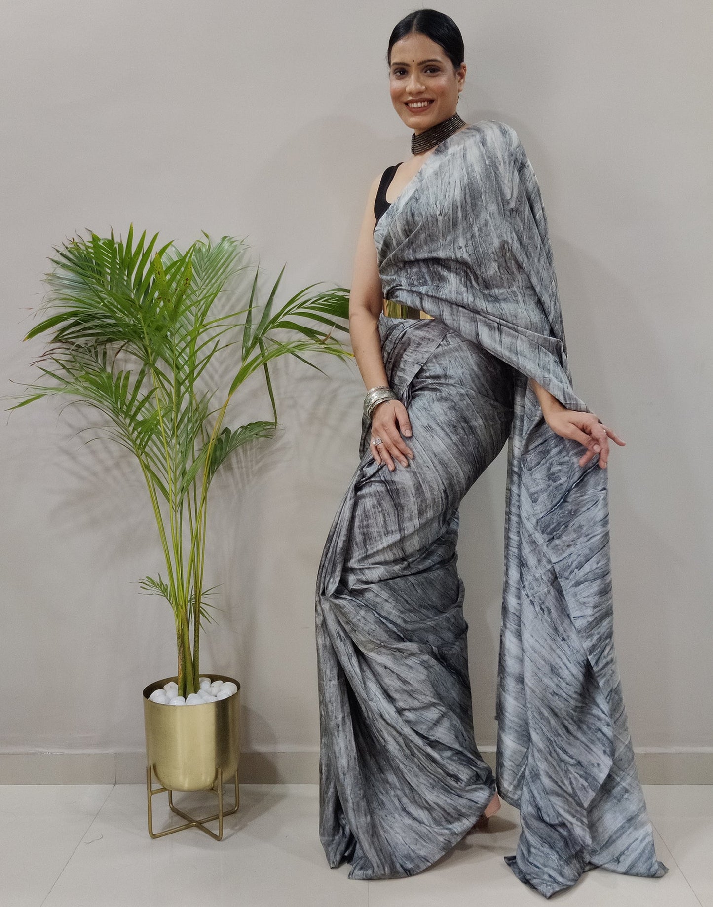 Grey Silk Printed Saree