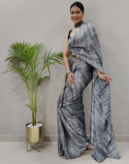 Grey Silk Printed Saree