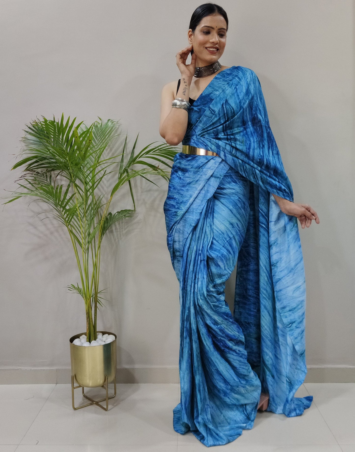 Blue Silk Printed Saree