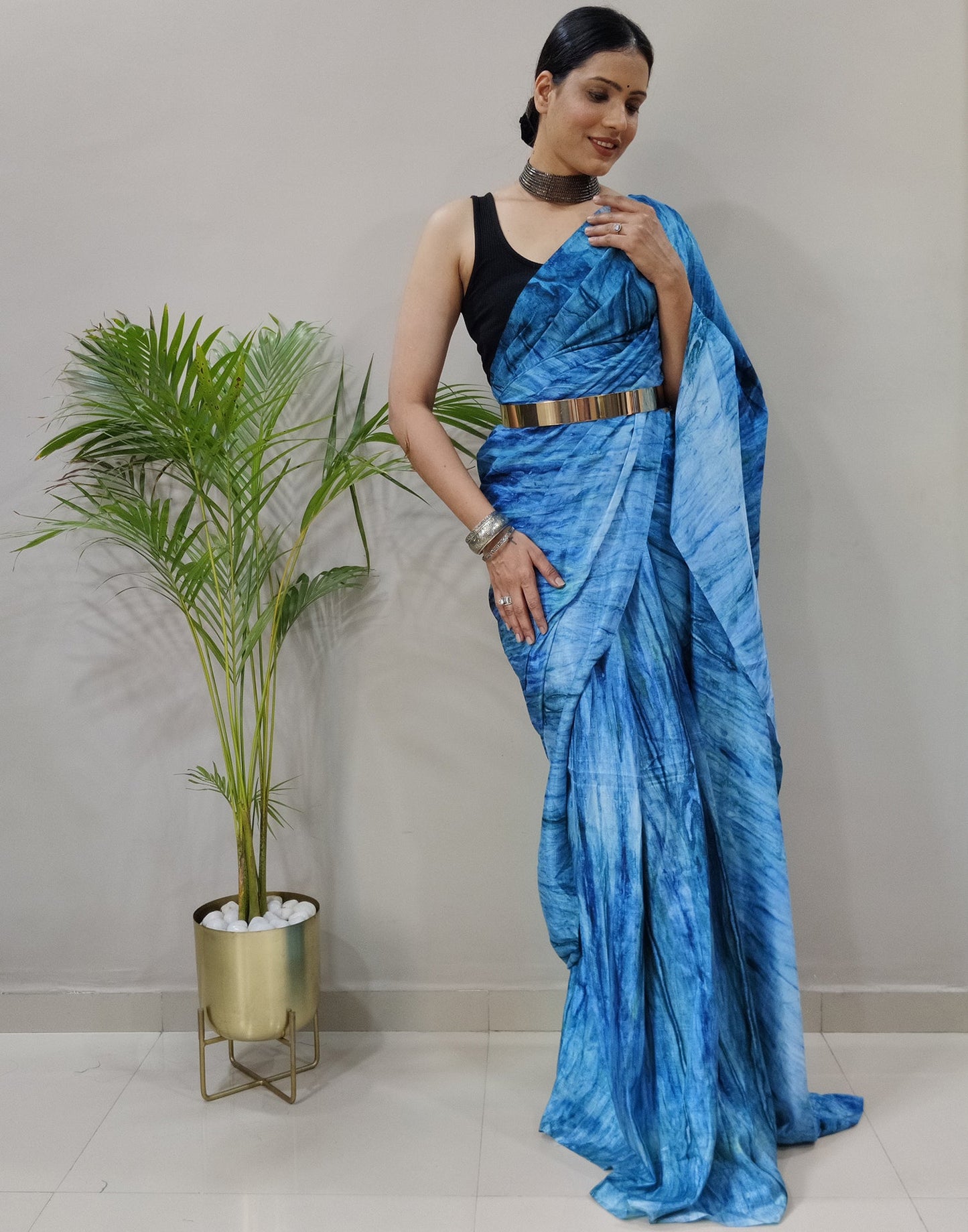 Blue Silk Printed Saree