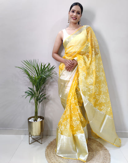 Yellow Organza Weaving Saree