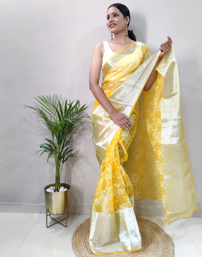 Yellow Organza Weaving Saree