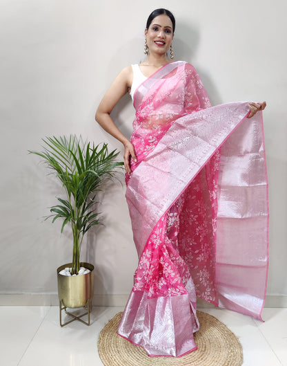 Light Pink Organza Weaving Saree