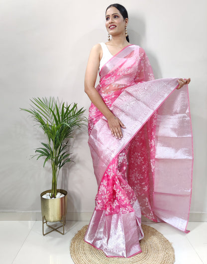 Light Pink Organza Weaving Saree