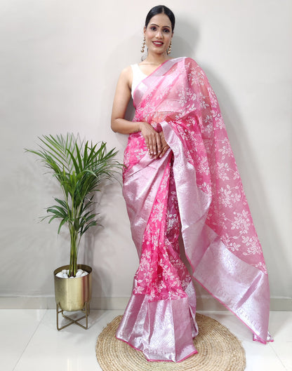 Light Pink Organza Weaving Saree