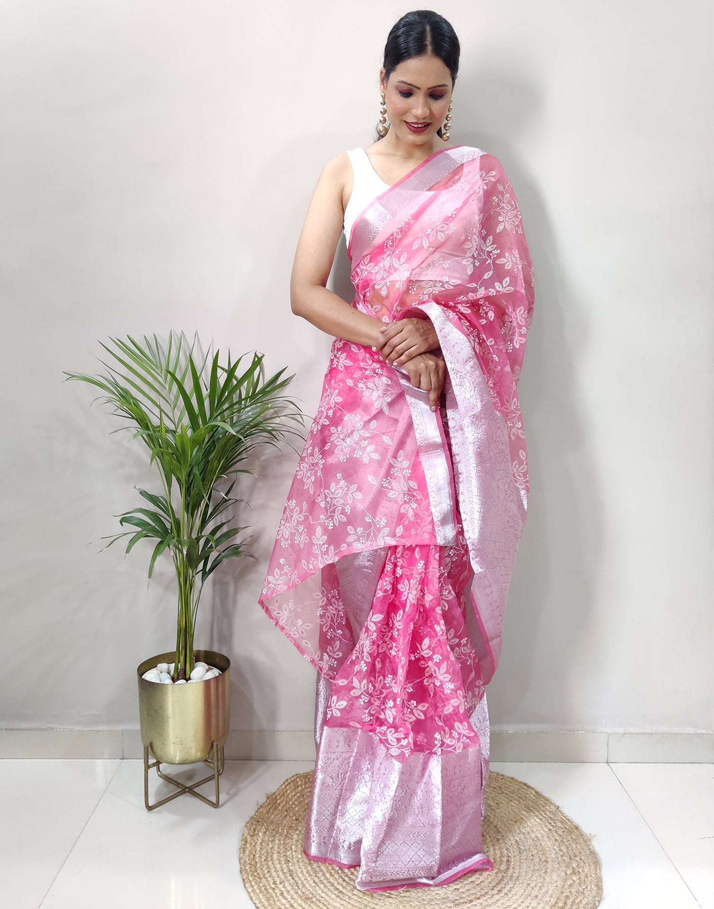 Light Pink Organza Weaving Saree