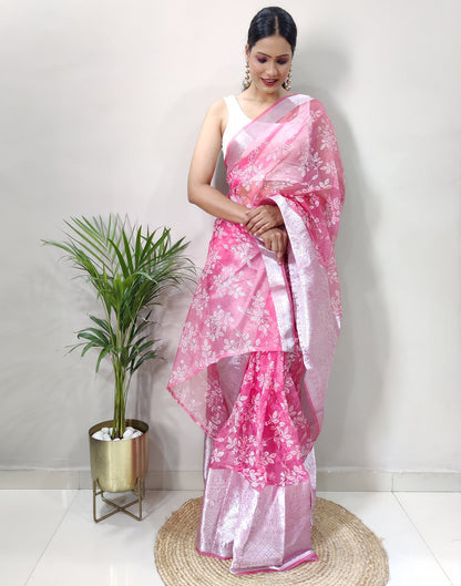 Light Pink Organza Weaving Saree