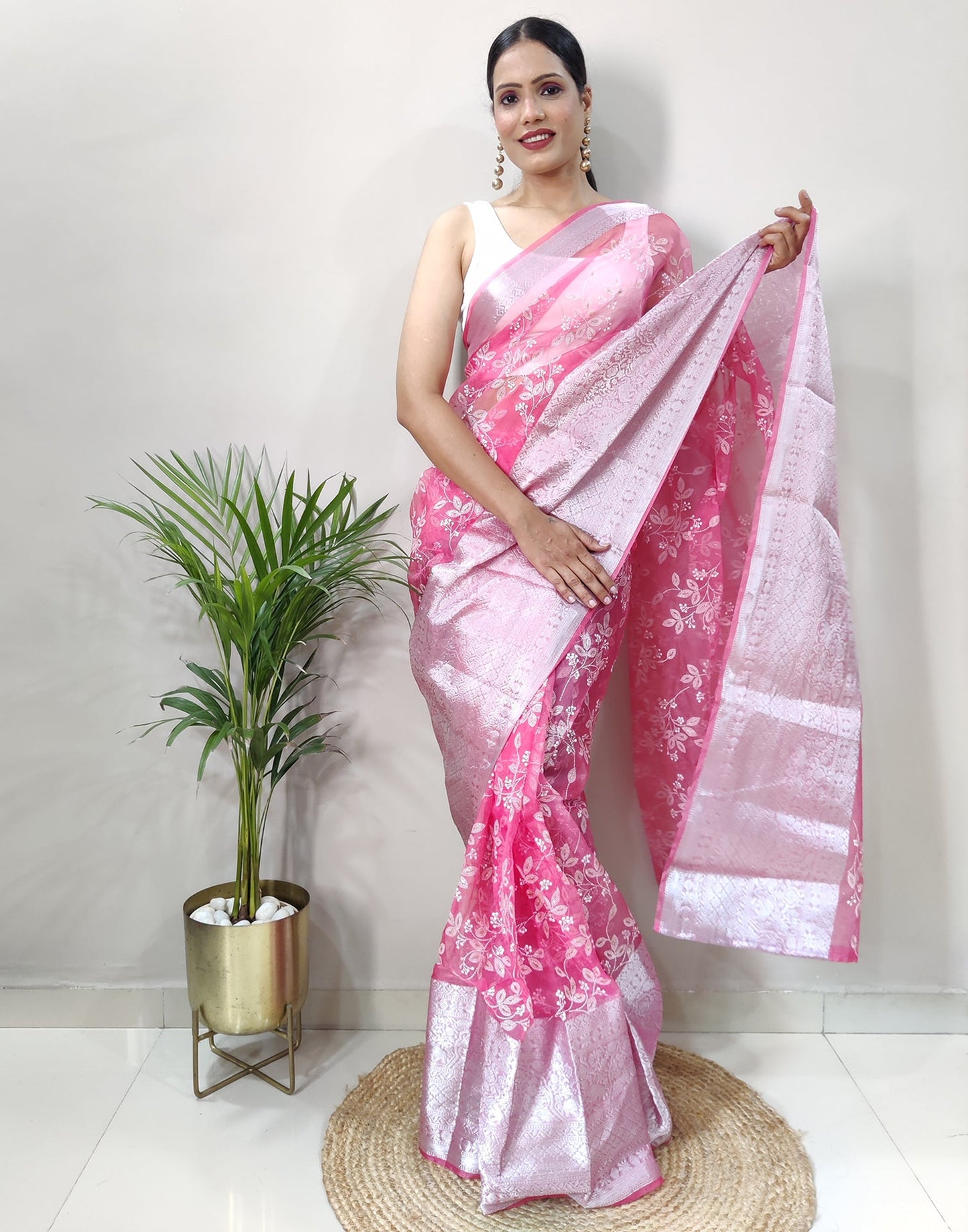Light Pink Organza Weaving Saree