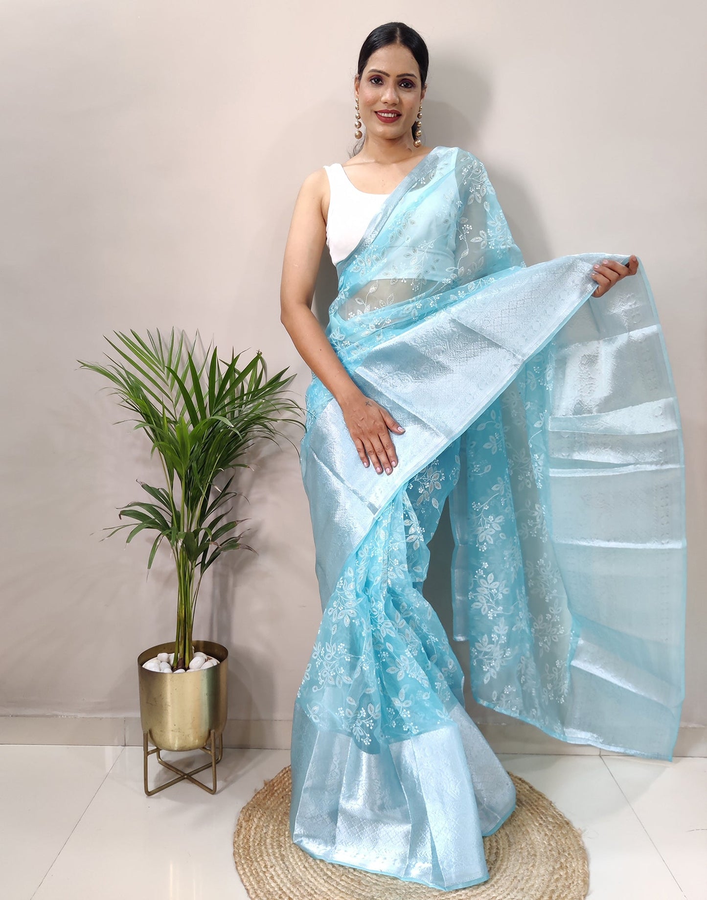 Sky Blue Organza Weaving Saree