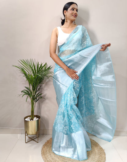 Sky Blue Organza Weaving Saree