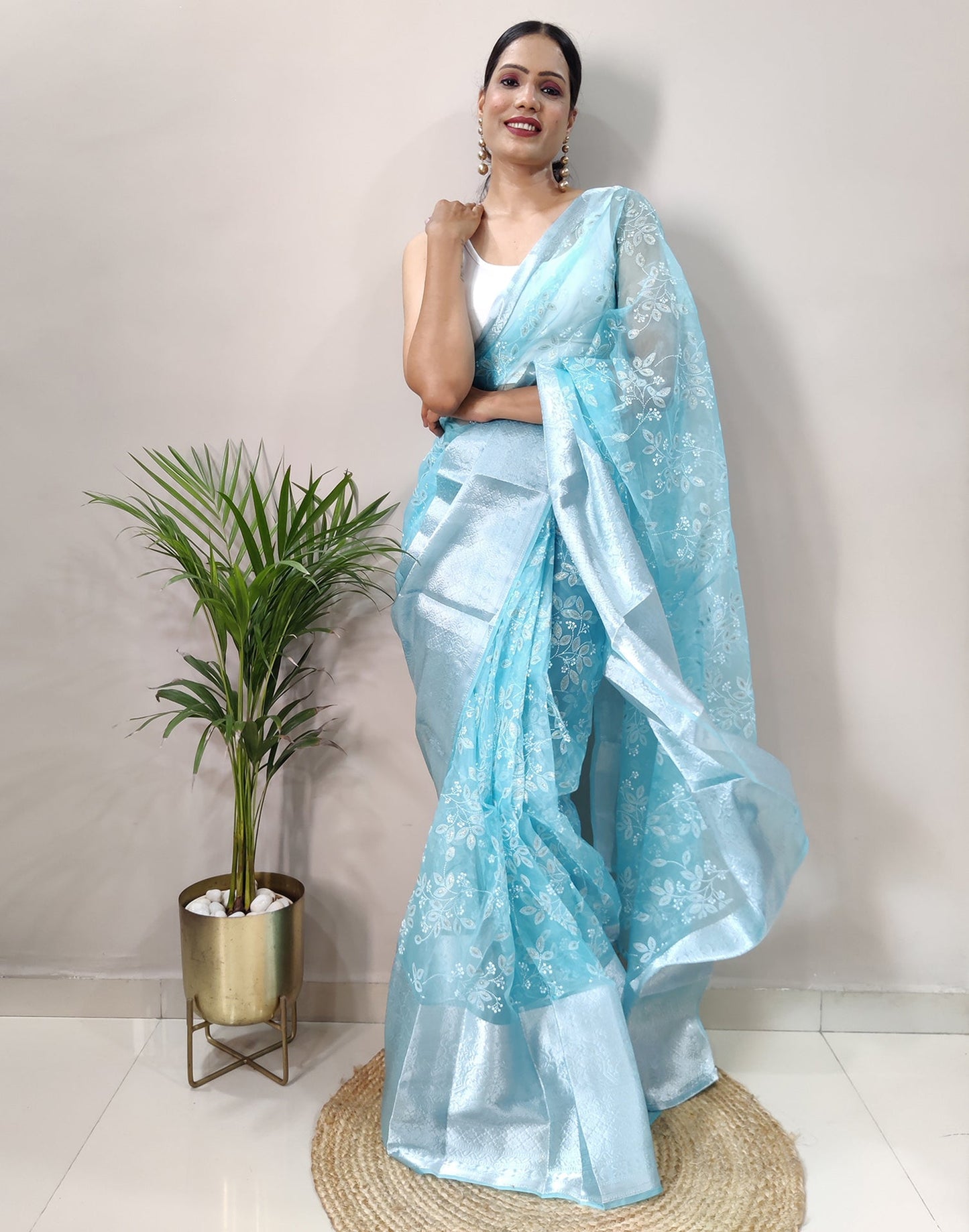 Sky Blue Organza Weaving Saree