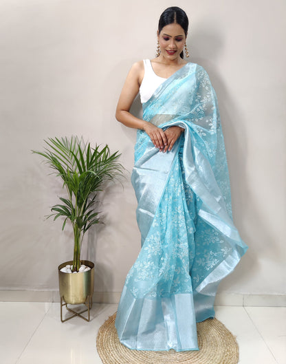 Sky Blue Organza Weaving Saree