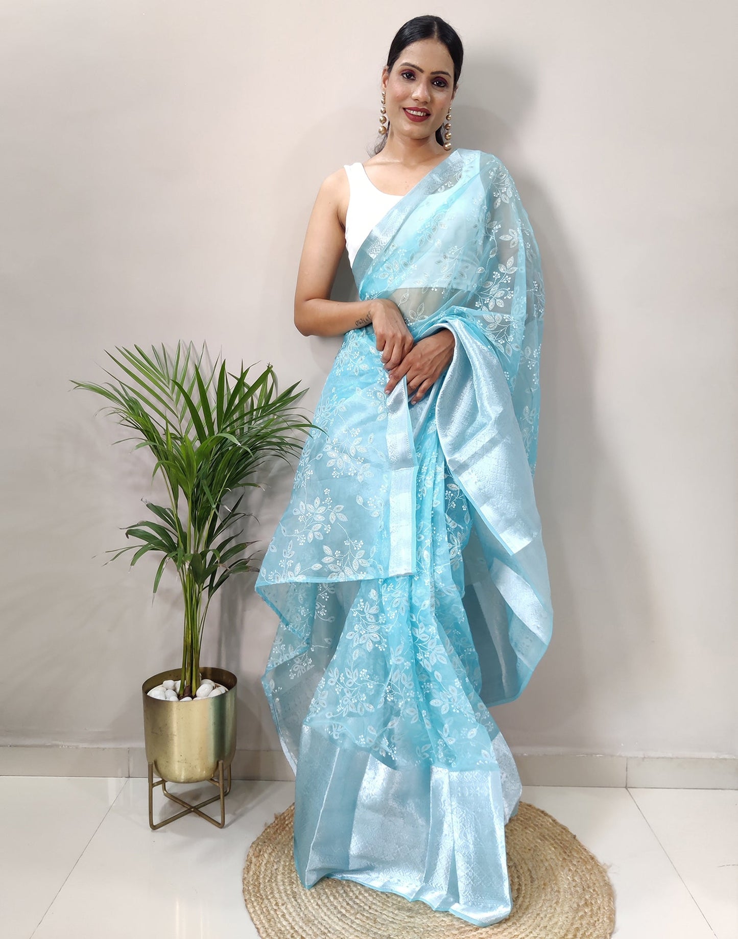 Sky Blue Organza Weaving Saree