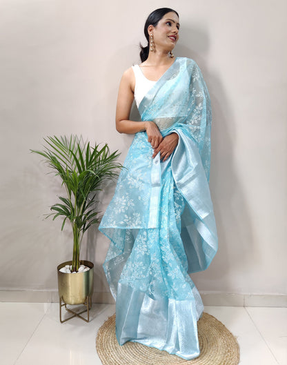 Sky Blue Organza Weaving Saree