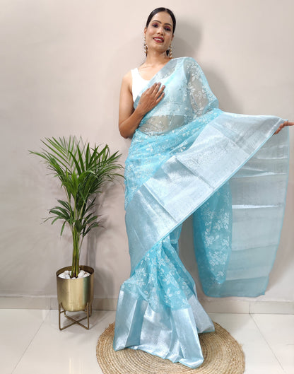 Sky Blue Organza Weaving Saree