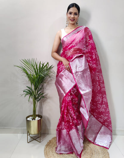 Dark Pink Organza Weaving Saree