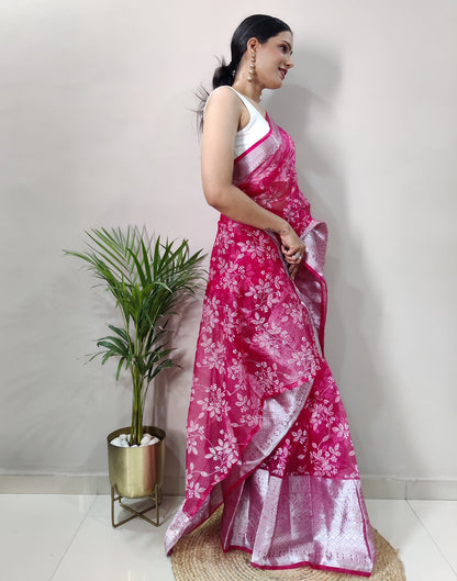 Dark Pink Organza Weaving Saree