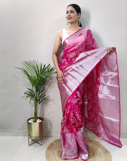 Dark Pink Organza Weaving Saree