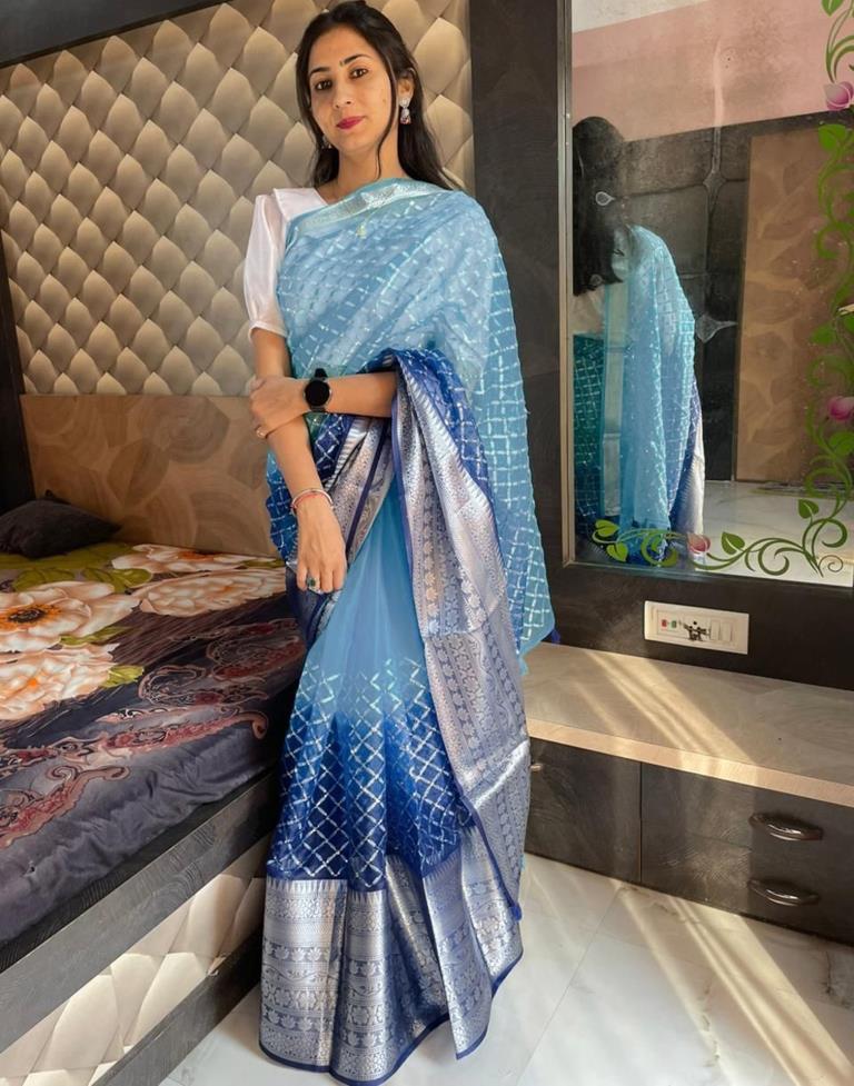 Blue Jacquard Organza Saree