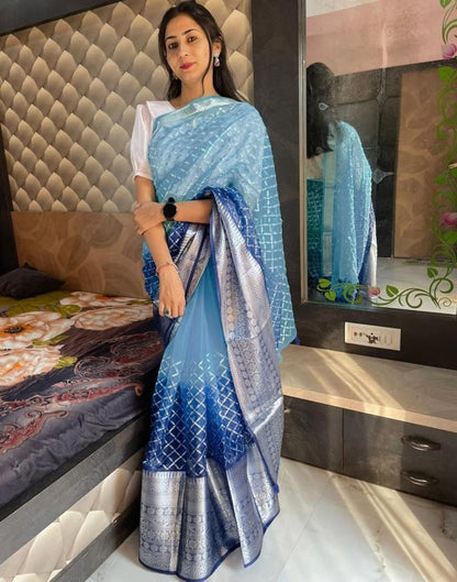Blue Jacquard Organza Saree