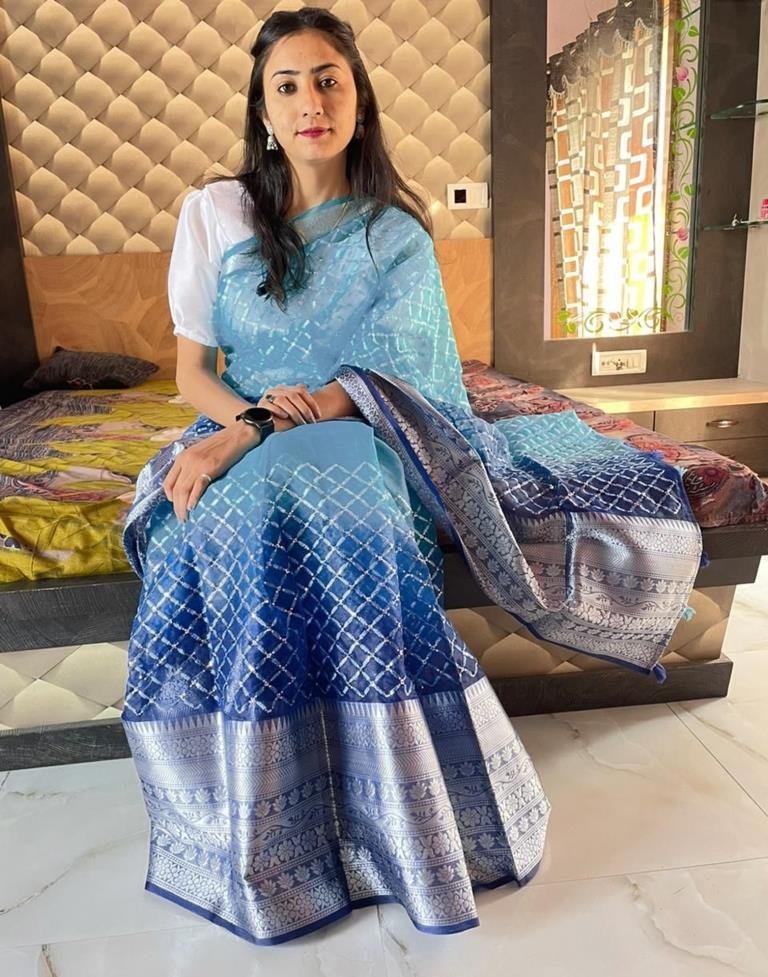 Blue Jacquard Organza Saree