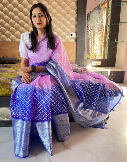 Blue Jacquard Organza Saree