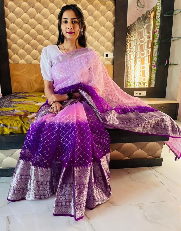Purple Jacquard Organza Saree