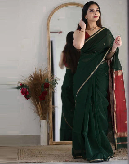 Dark Green Silk Weaving Saree