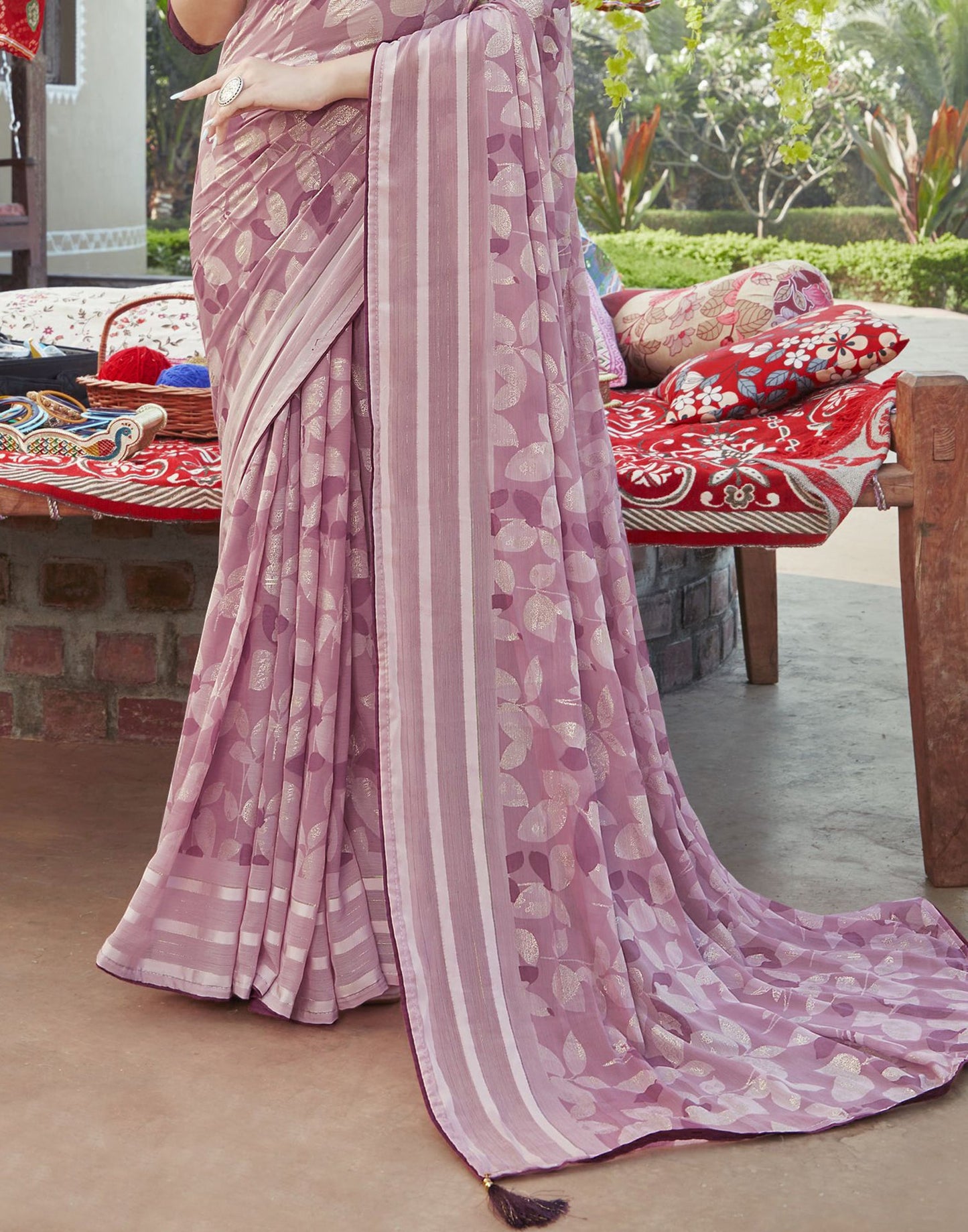 Light Pink Chiffon Printed Saree