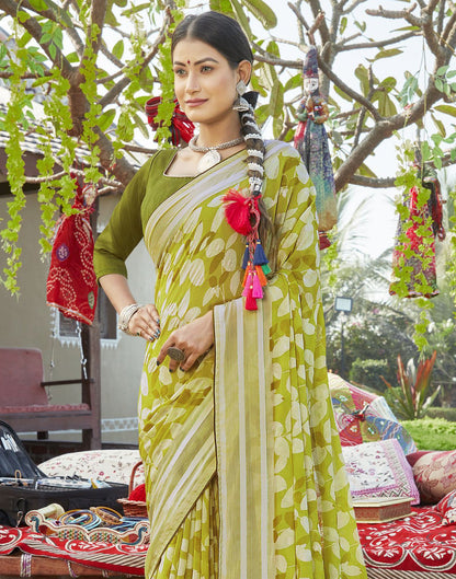 Light Yellow Chiffon Printed Saree