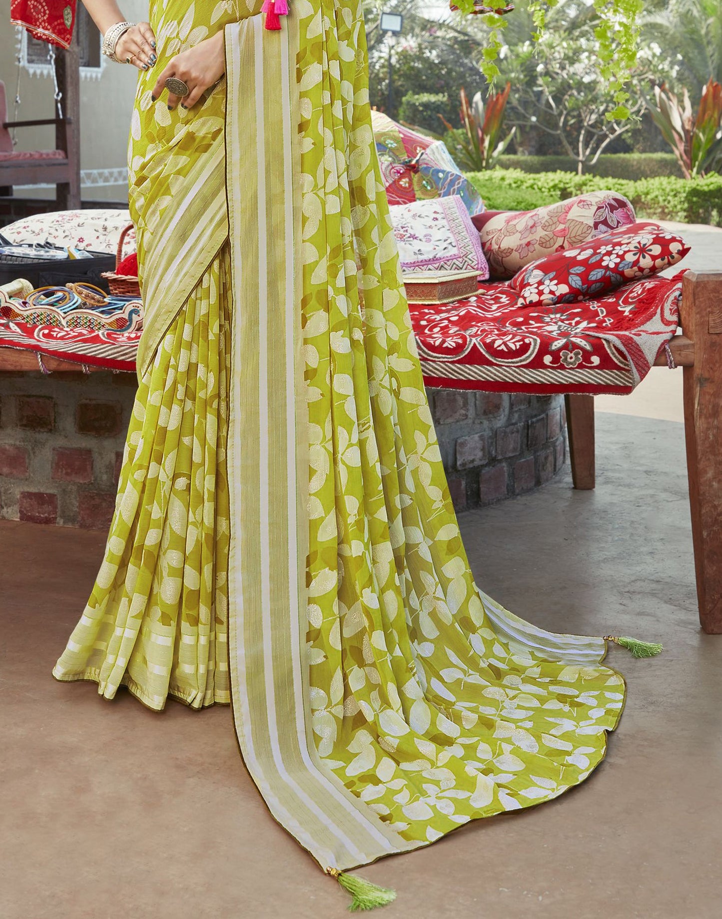 Light Yellow Chiffon Printed Saree