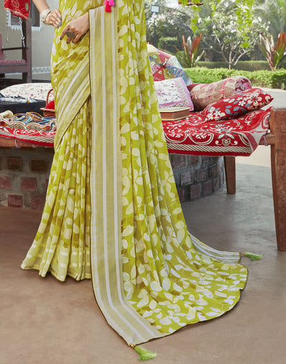 Light Yellow Chiffon Printed Saree