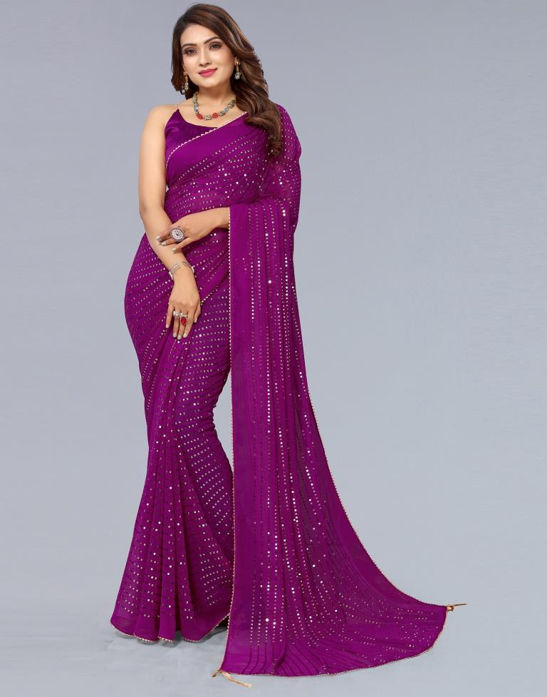 Wine Embroidery Georgette Saree