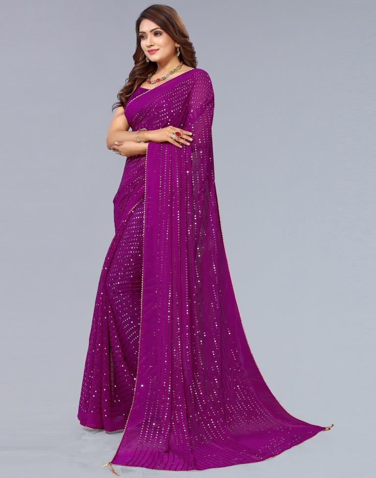 Wine Embroidery Georgette Saree