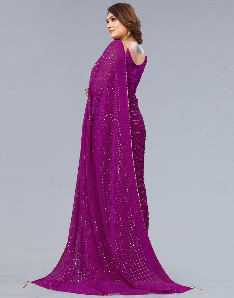 Wine Embroidery Georgette Saree