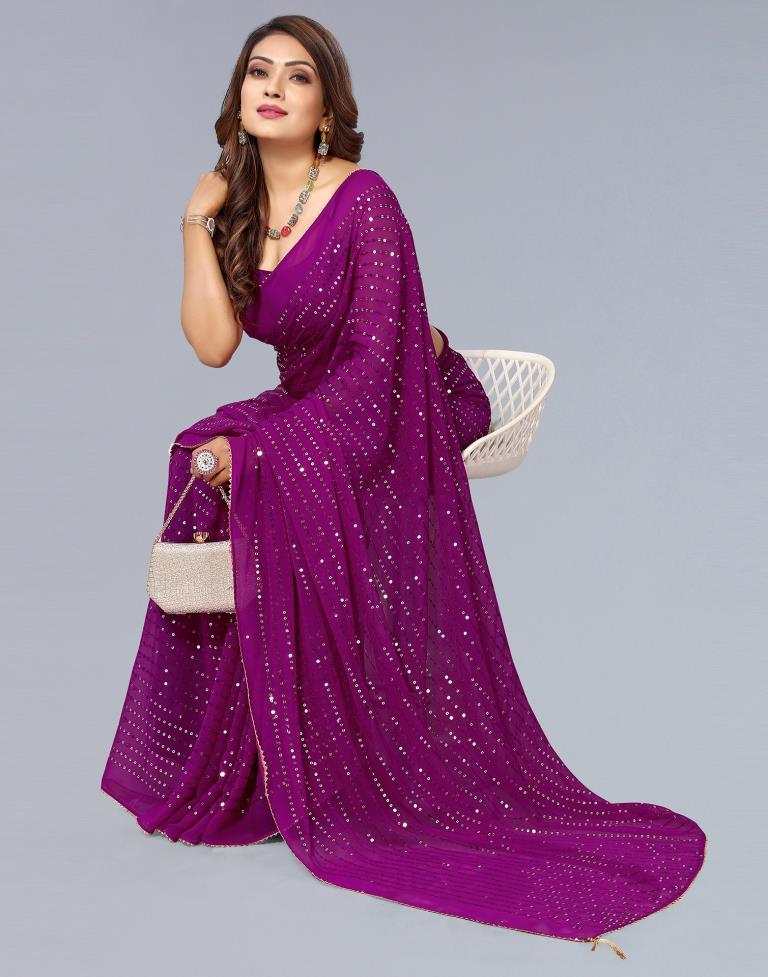 Wine Embroidery Georgette Saree